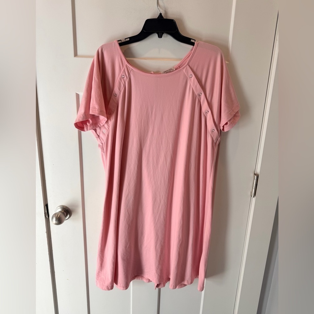 Ekouaer Pink Lounge Dress XL Soft Sleepwear Nightgown Snap Detail Stretch